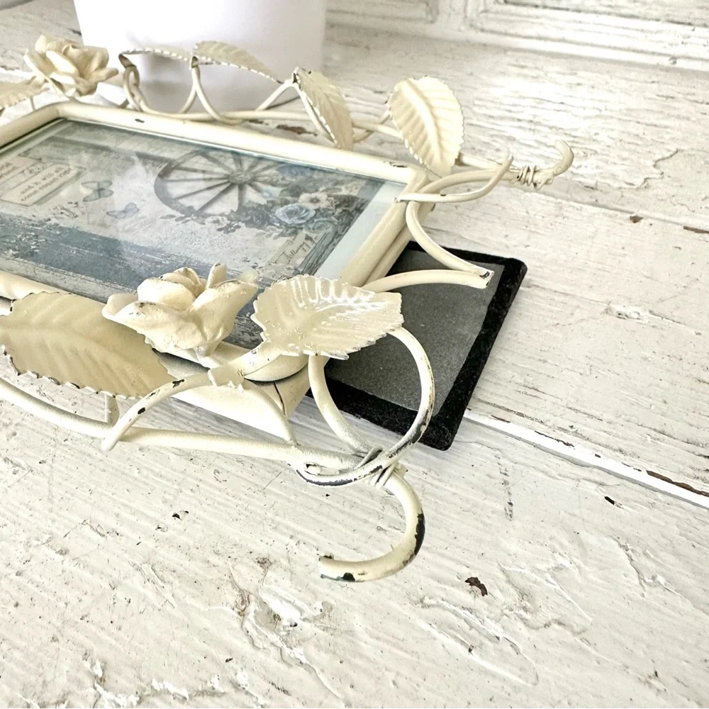 Blue Wheel Cottagecore Butterfly Farmhouse Vintage Frame Floral Leaf Metal Decor